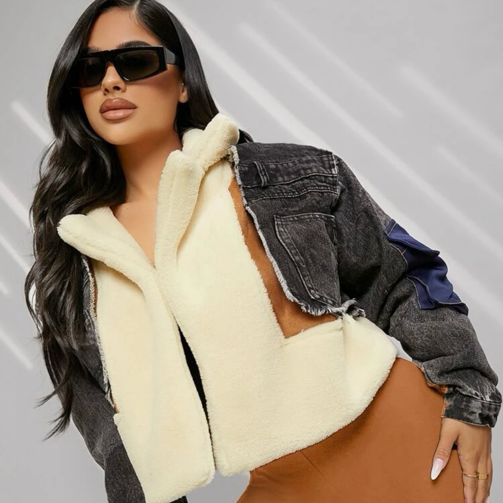 Raw Edge Mixed Media Denim Jacket